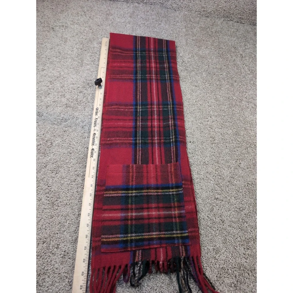 Patrick King Woollen Company Red Tartan Plaid Deluxe Wool Scarf Pocket‎ Fringe